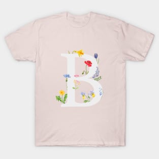 botanical monogram alphabet b wildflowers T-Shirt